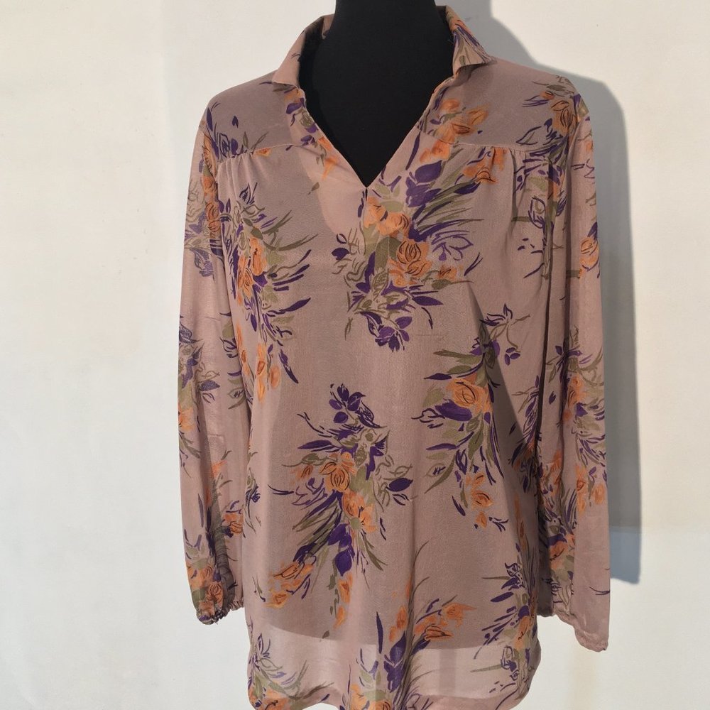 Vintage 70s Sheer Land N Sea Brand Blouse / 1970s Floral Top